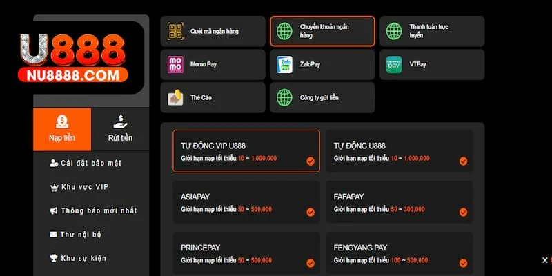 Hướng dẫn nạp tiền U888